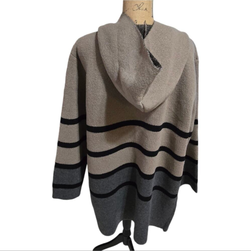 OLIVER O Neutral Hooded Striped Cozy Cardigan Coatigan Heavyweight Plus Size 2X - Picture 2 of 6